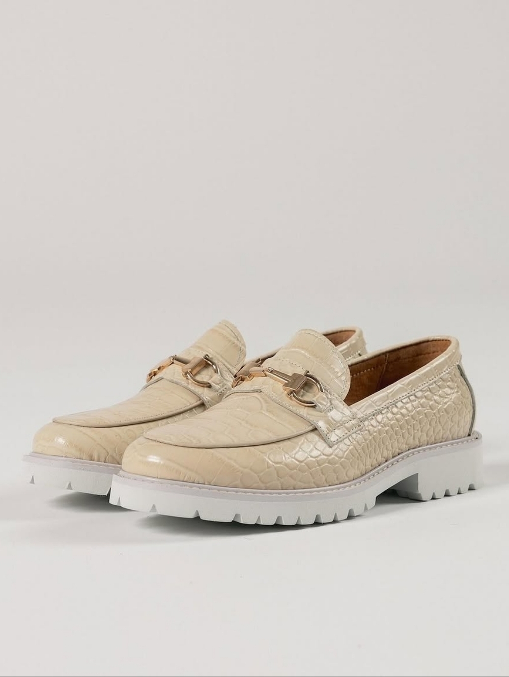$150 Marc Nolan Ms. Boulevard Beige Croc Leather Horse Bit Loafers